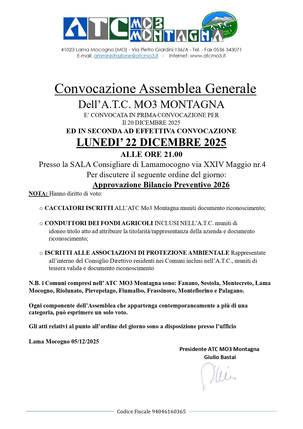 Convocazione Assemblea Generale